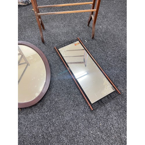 309 - 2 Vintage towel rails and 2 framed mirrors