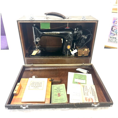 300 - Cased Singer sewing machine model 201k, untested