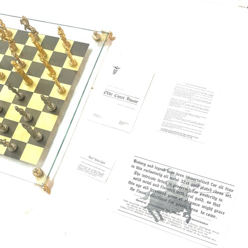 293 - Old court house gold plated complete chess set