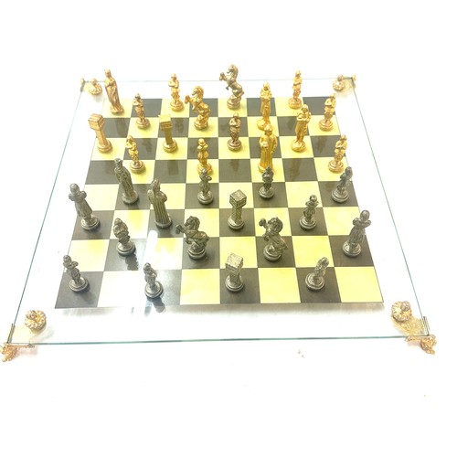 293 - Old court house gold plated complete chess set