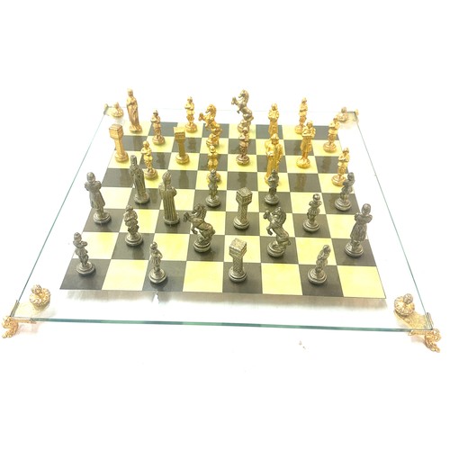 293 - Old court house gold plated complete chess set