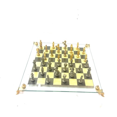 293 - Old court house gold plated complete chess set