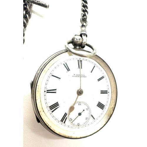 514 - Antique silver cased H.Samuel open face pocket watch with Albert chain weighs approx 161.86 grams