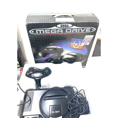 244 - Boxed Sega Mega drive, Menacer gun accessory, arcade poer stick, 2 games, all untested