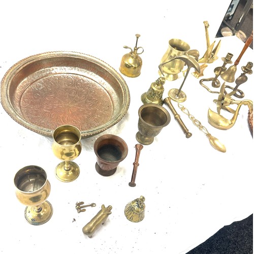 173 - Selection of brassware, copper ware to include items such as tray, ornaments, goblets etc