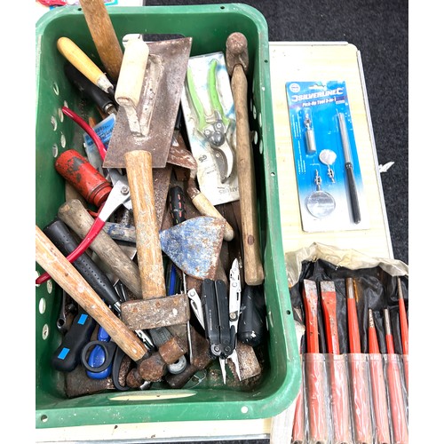 153 - Large selection of tools to include hammers, chisels, battery chargers, spanners etc