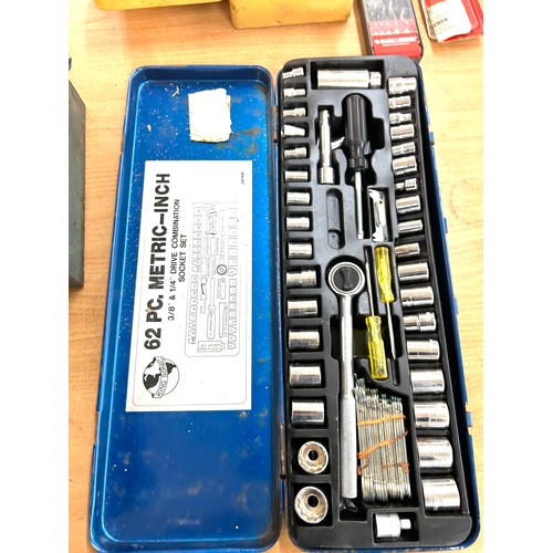 240 - Metal tool box with contents to include a 62 piece socket set