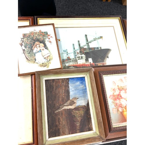 155 - Selection framed prints, oil on board, various scenes various sizes, arts to include Robert Cox etc ... 