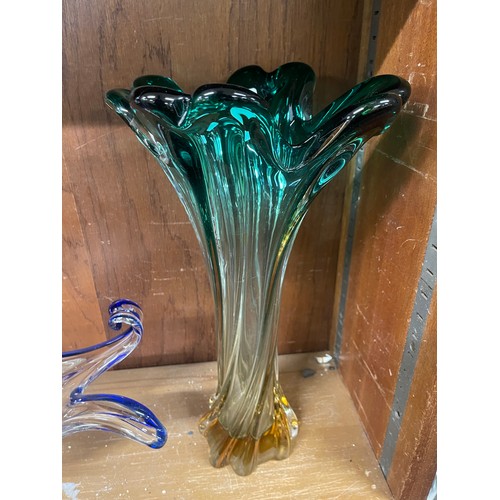 48 - 2 Pieces of coloured art glass includes vase and a bowl, tallest measures approximately 14 inches