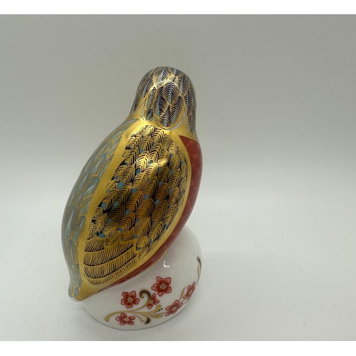 424 - A Royal Crown Derby paperweight, Kingfisher, date mark for 1997 (LX), gold stopper and red Royal Cro... 