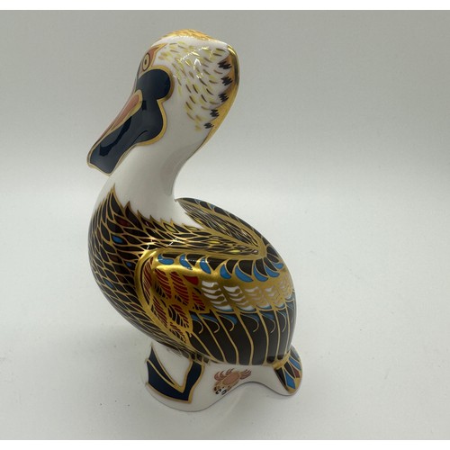 430 - A Royal Crown Derby paperweight, Brown Pelican, 13cm high, gold stopper and red Royal Crown Derby st... 