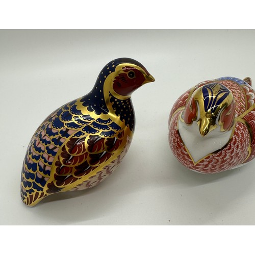 421 - Two Royal Crown Derby paperweights - Partridge, number 4,445 of a limited edition of 4,500, hand sig... 