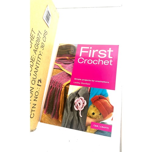 369 - Three boxes of brand new hard back First Crochet books approx 30 books to a box