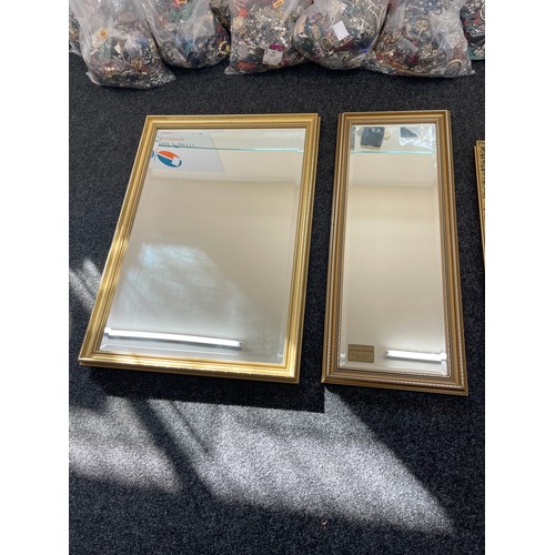 299 - 3 Large gilt framed mirrors, largest measures approximately 40 inches tall 27 inches wide