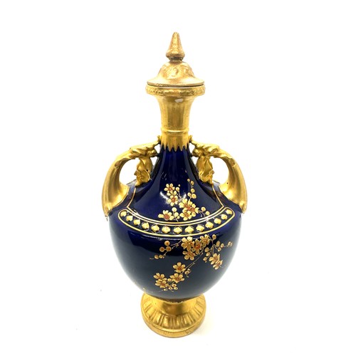 413 - Early Royal Worcester lidded blue and gilt vase, fine quality, damage to lid 9 inches tall