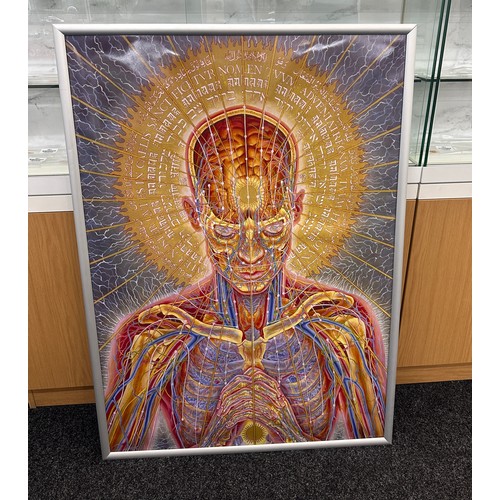 386 - Large Alex Grey signed print with a signed alex grey book, print measures approximately 48 inches by... 