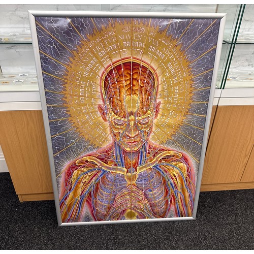 386 - Large Alex Grey signed print with a signed alex grey book, print measures approximately 48 inches by... 