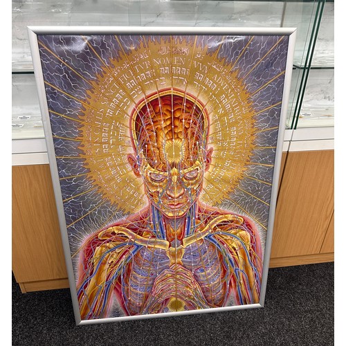 386 - Large Alex Grey signed print with a signed alex grey book, print measures approximately 48 inches by... 