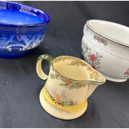 77 - Selection of assorted pottery includes jug, bowl and chamber pot