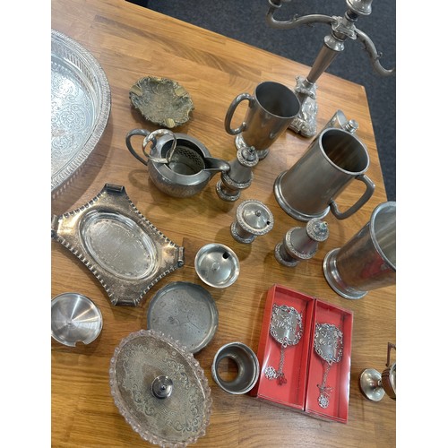 205 - Selection of metalware includes pewter, silver plate etc