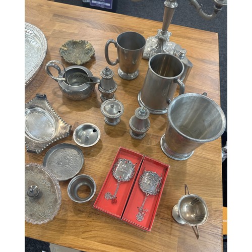 205 - Selection of metalware includes pewter, silver plate etc