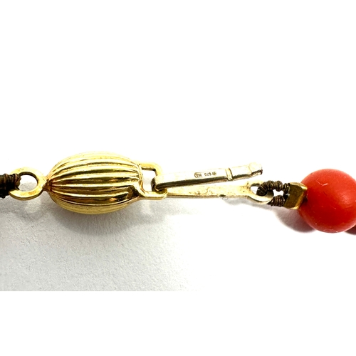 50 - fine 18ct gold clasp & gold spacers red coral necklace measures 40 cm long beads measure approx 5.5m... 