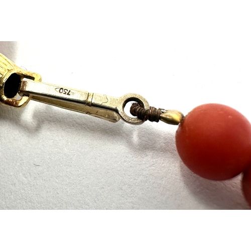 50 - fine 18ct gold clasp & gold spacers red coral necklace measures 40 cm long beads measure approx 5.5m... 