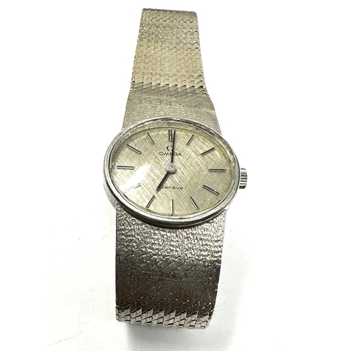 365 - Vintage 9ct white gold Omega Geneve ladies wristwatch the watch is ticking weight 35.5g