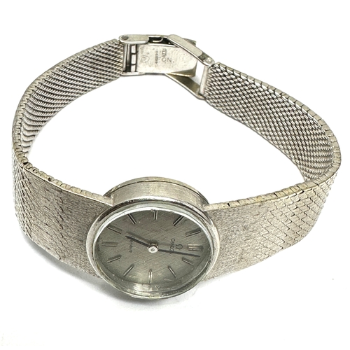 365 - Vintage 9ct white gold Omega Geneve ladies wristwatch the watch is ticking weight 35.5g