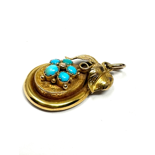 68 - Fine Victorian gold & turquoise mourning pendant weight 7g