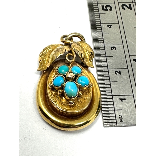 68 - Fine Victorian gold & turquoise mourning pendant weight 7g