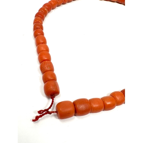 71 - Antique red coral bead necklace beads measure approx 9mm dia weight 32.2g no clasp measures approx 3... 