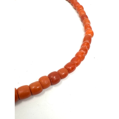 71 - Antique red coral bead necklace beads measure approx 9mm dia weight 32.2g no clasp measures approx 3... 