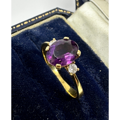 79 - 18ct gold amethyst &  diamond ring weight 3.1g