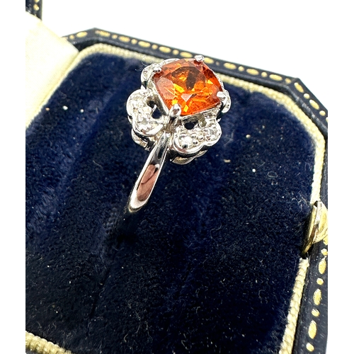 82 - 9ct white gold fire opal & diamond ring weight 3.8g