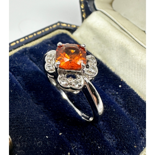 82 - 9ct white gold fire opal & diamond ring weight 3.8g