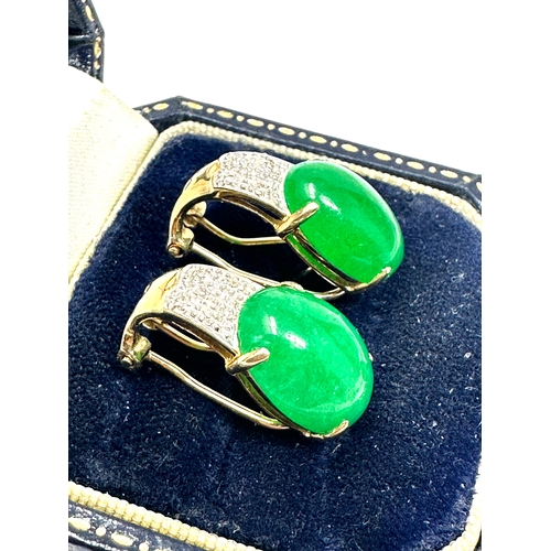 96 - 14ct gold jade & diamond earrings weight 6.4g