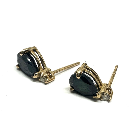 99 - 9ct gold sapphire & diamond earrings weight 1.3g