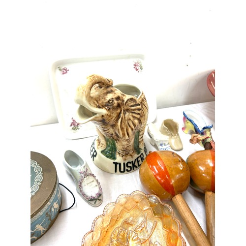 210 - Selection of miscellaneous includes john wood advertising ashtray 1903, tusker beer elephant jug etc