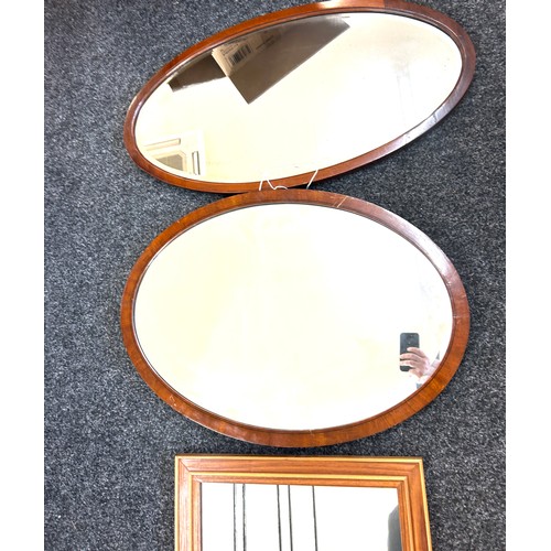 158 - 3 Framed wall hanging mirrors largest measures approximately 34 inches by 18 inches