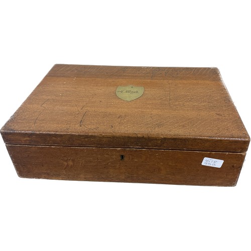 80 - Edwardian oak cutlery box containing part set