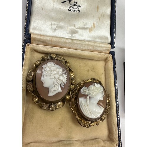 522 - Two antique Victorian cameo brooches plus a ring