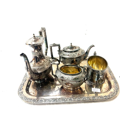 501 - Four piece Victorian silver plated tea set on tray