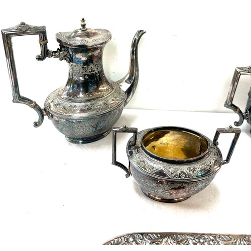 501 - Four piece Victorian silver plated tea set on tray