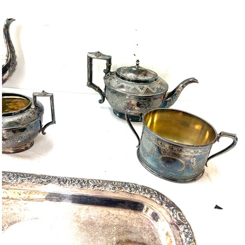 501 - Four piece Victorian silver plated tea set on tray