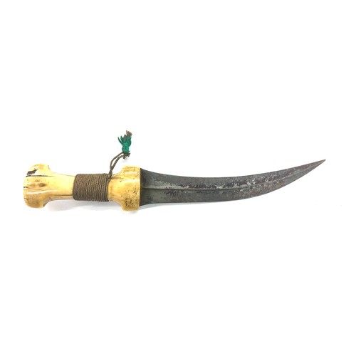 444 - Antique 19th century Persian Qajar period Khanjar dagger knife with wootz blade. Tooled leather scab... 