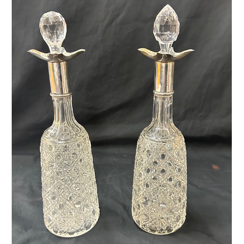 2 - Two silver mounted cut glass decanters Birmingham 1916