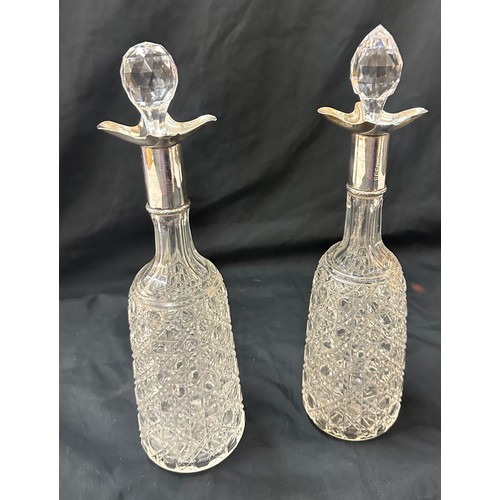 2 - Two silver mounted cut glass decanters Birmingham 1916