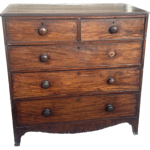 335 - 2 over three mahogany chest missing handle measures approximately 42 inches tall 42 inches wide 22 i... 