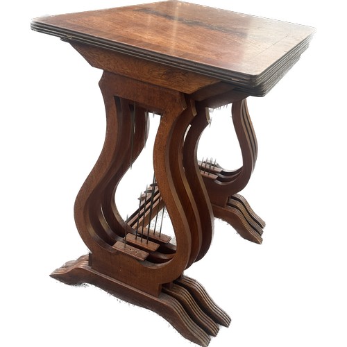 348 - Mahogany nest of 3 tables largest measures approximately 21 inches tall